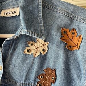 KRAZY KAT AUTUMN LEAVES DENIM BUTTON DOWN SHIRT 1X